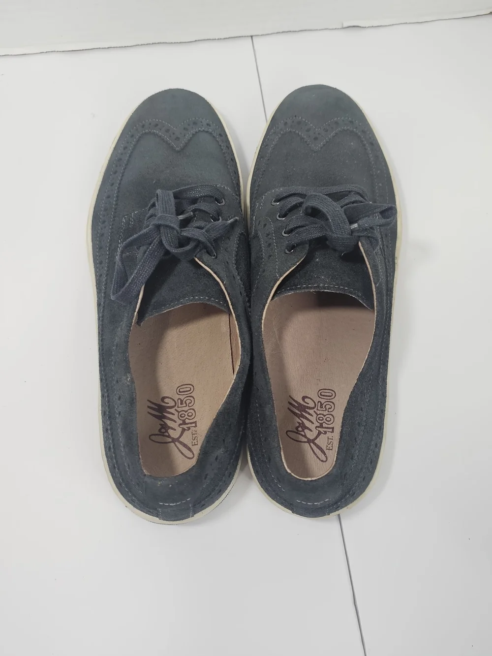 Men's Blue Suede Wingtip Derby Shoes - Casual Lace-Up Sz 10 Academy Preppy